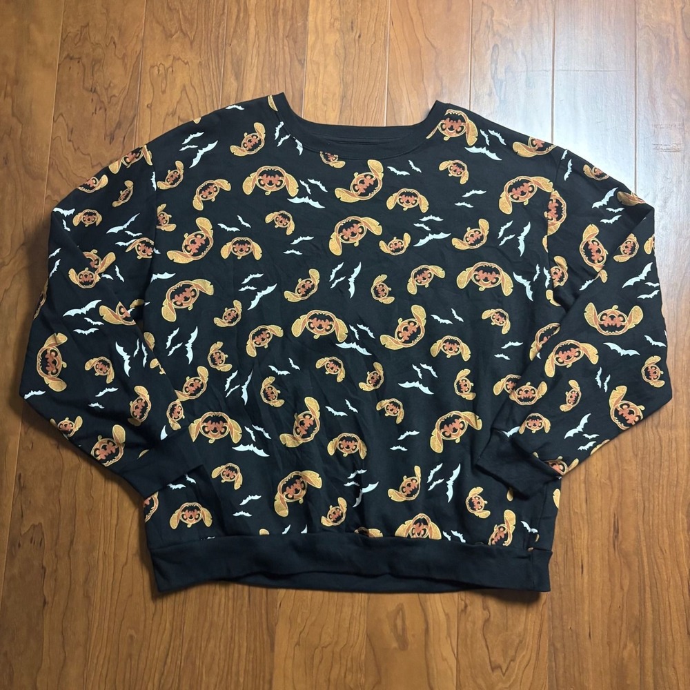 Disney Stitch Halloween Pumpkin Jack O Lantern Bat Black Sweatshirt 3XL LS42301L